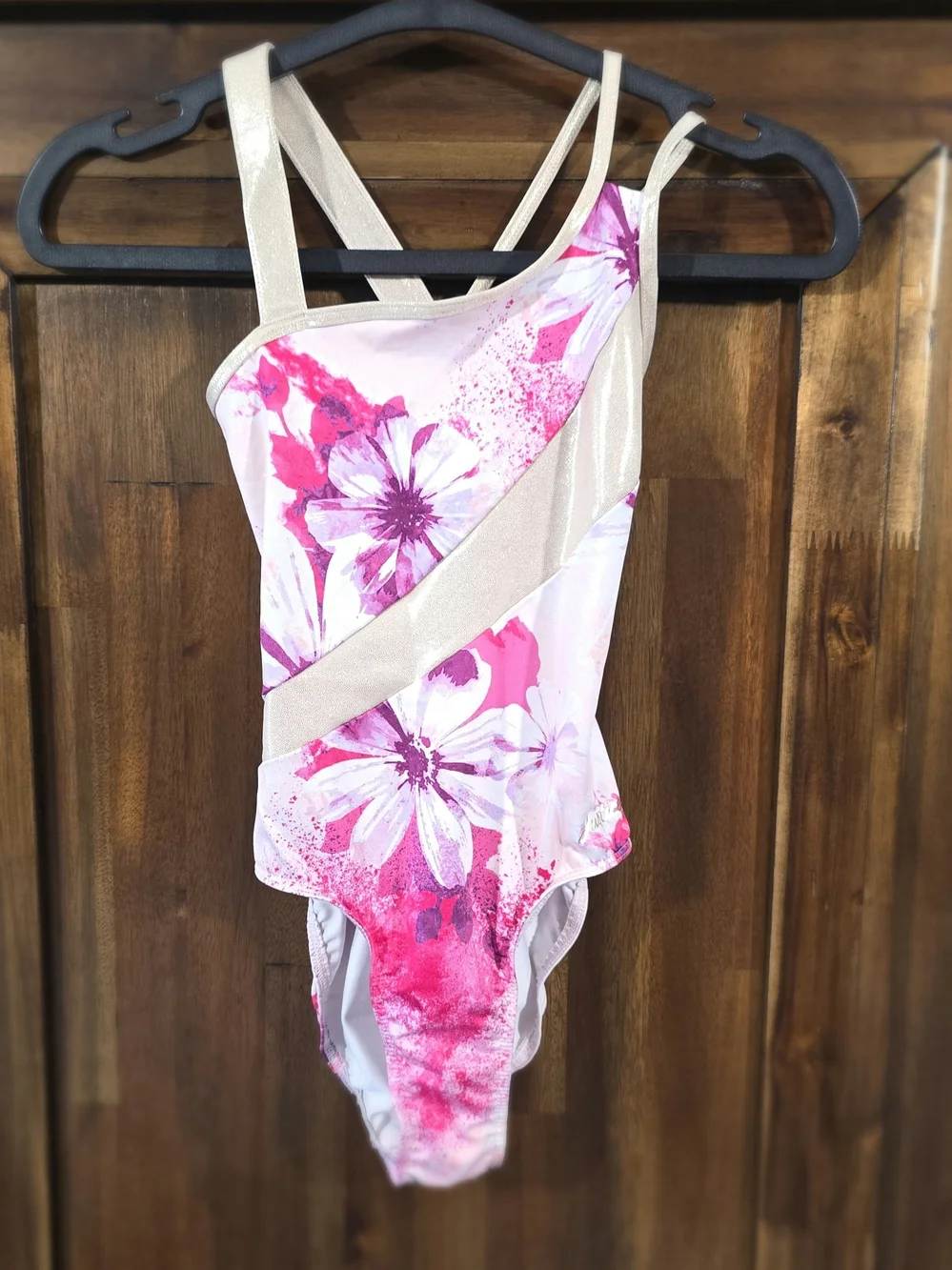Justice Pink & Gold Floral One-Piece Leotard with Matching Leggings